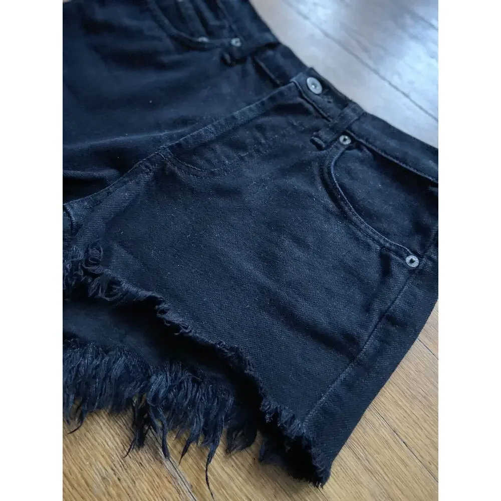 CARMAR Black Distressed Button Fly Cut-Off Denim Shorts sz 28